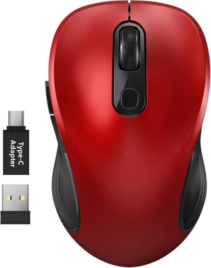 WisFox 2.4G Wireless Mouse (Red) with USB & Type-C Adapter
